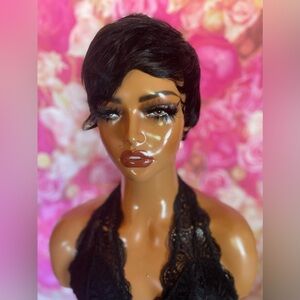 Short Pixie Wedge Cut Human Hair Wig - Natural  Color